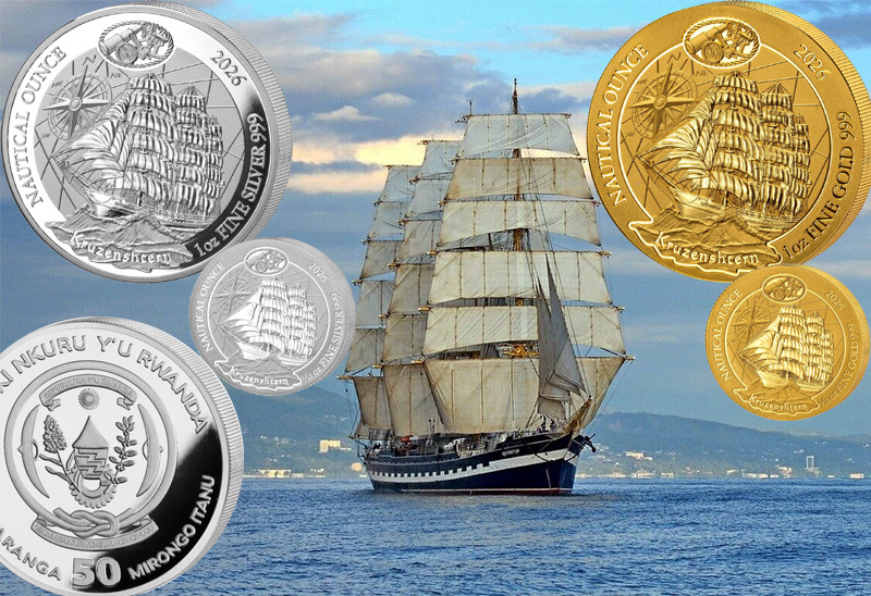 Монеты «Крузенштерн»: инвестиционные франки Руанды серии «Морская унция»