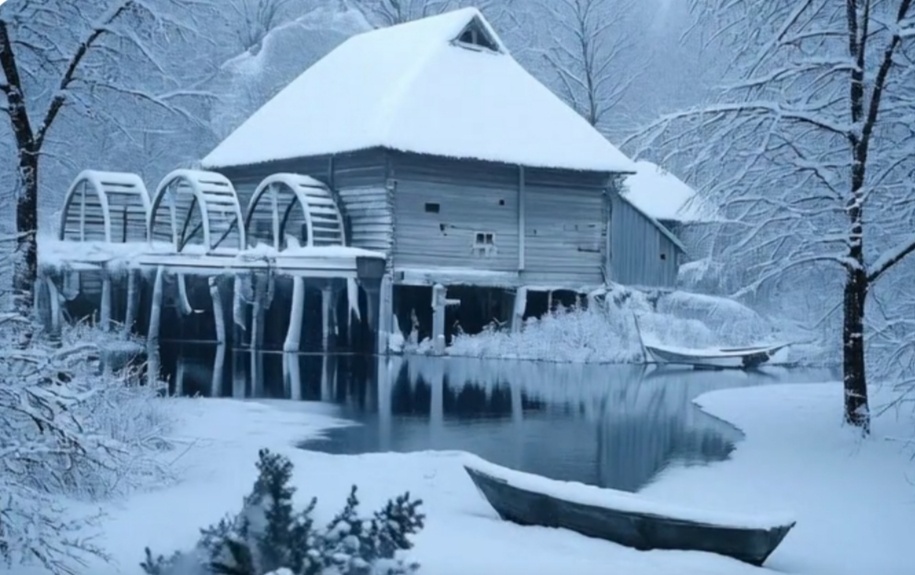 Мельница зимой.