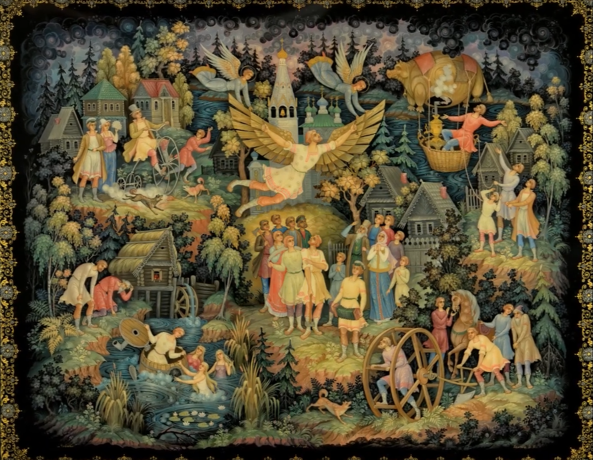 Владимир Блинов (p. 1960). Шкатулка «Чудаки». Холуй, 2014. Частное собрание Бориса Коновалова