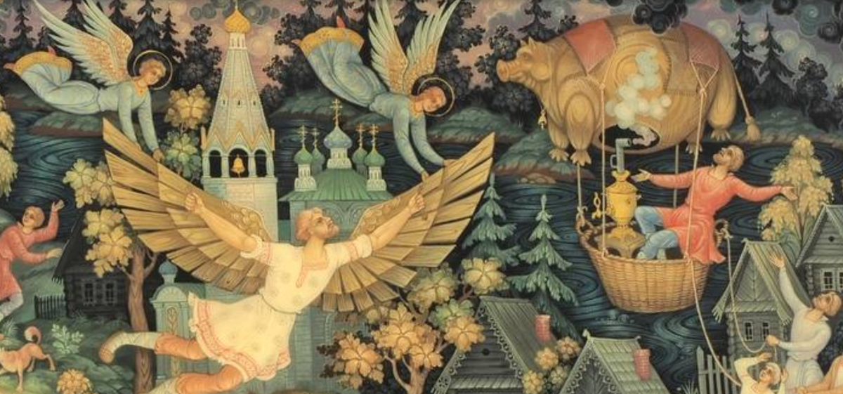 Владимир Блинов (p. 1960). Шкатулка «Чудаки». Холуй, 2014. Частное собрание Бориса Коновалова