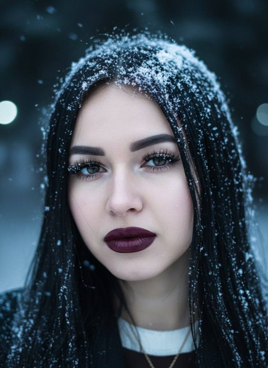 Девушка со снежинками на волосах — www.promtyi.com