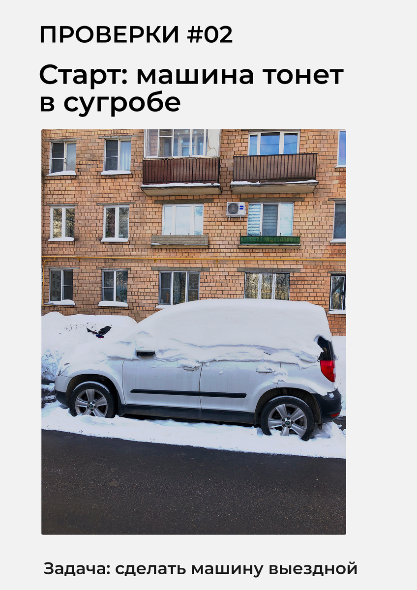 Знакомая многим ситуация-заснеженный автомобиль на дворовой парковке