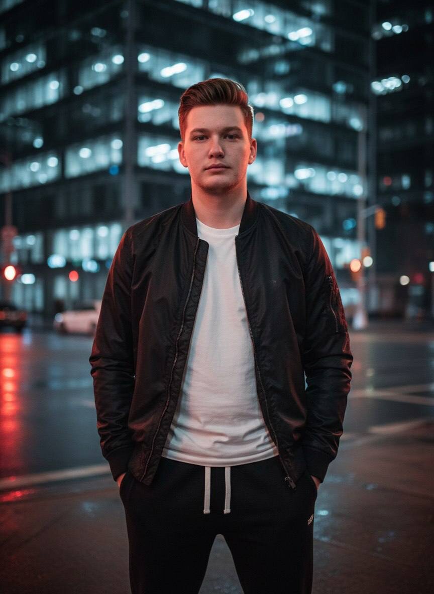 Молодой человек стоит один на безлюдной улице ночного города — www.promtyi.com