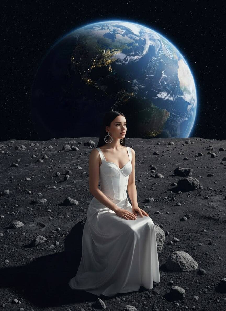 Девушка в белом платье на Луне — www.promtyi.com