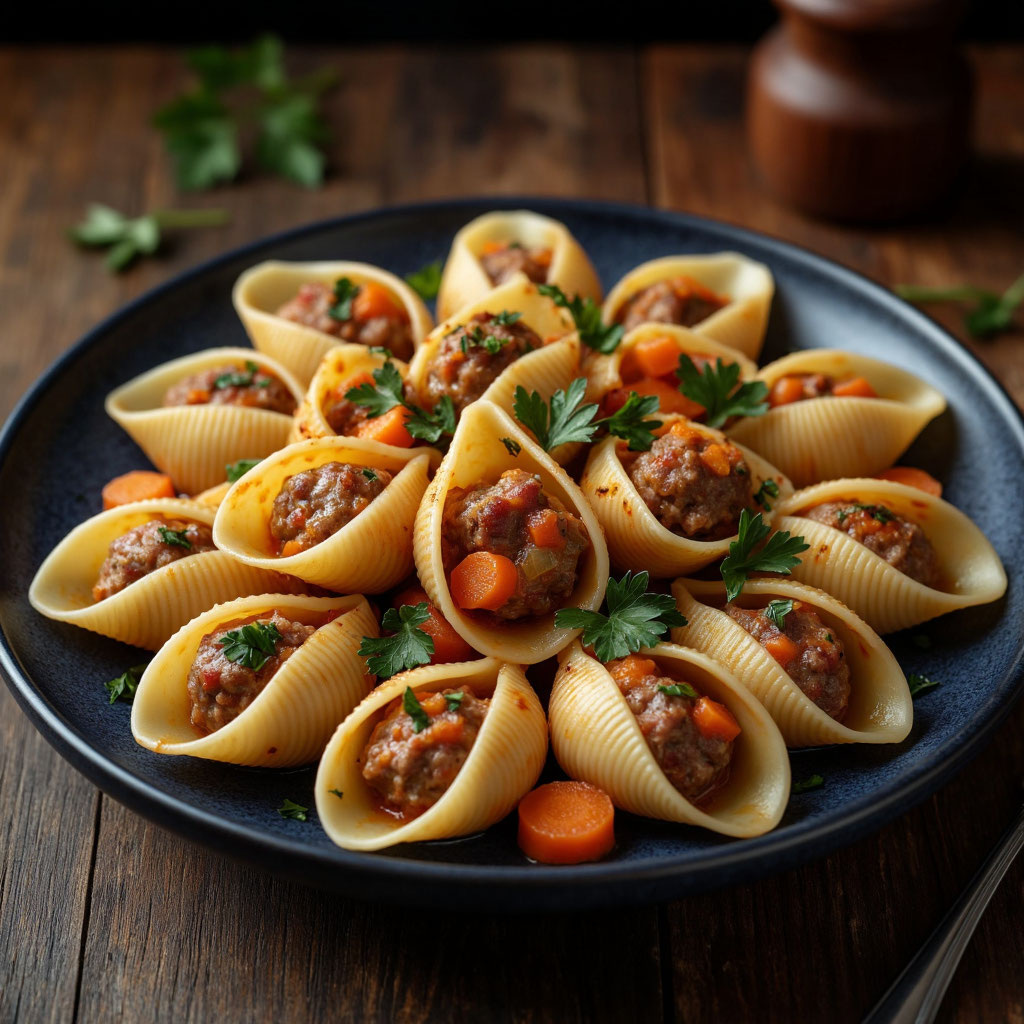 Фаршированные конкильони в томатном соусе: сытное итальянское блюдо 🍝🔥