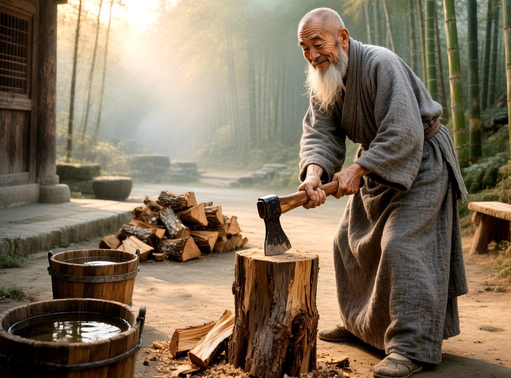 До просветления носил воду и колол дрова.