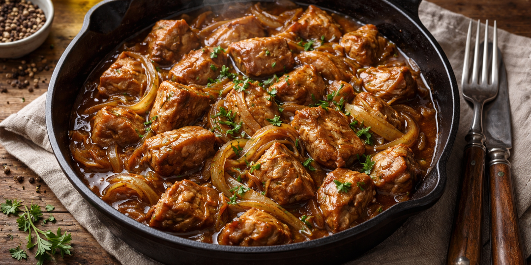 Рецепт тушеная свинина на сковороде с луком - сочное и ароматное блюдо на каждый день