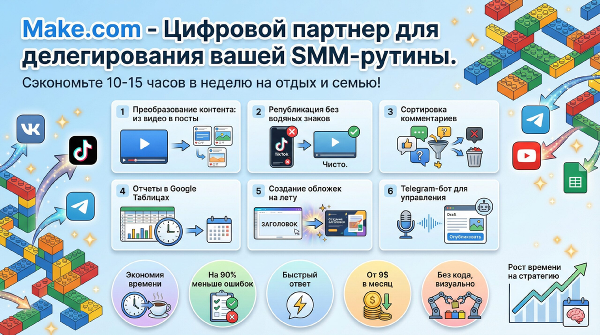 Make.com - ваш цифровой партнер по делегированию рутины в соцсетях Оксана Солдатова