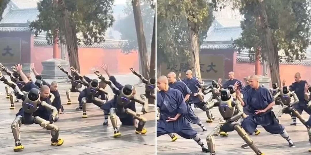 Неожиданный дуэт: монахи Шаолиня и человекоподобные роботы отработали приемы кунг-фу