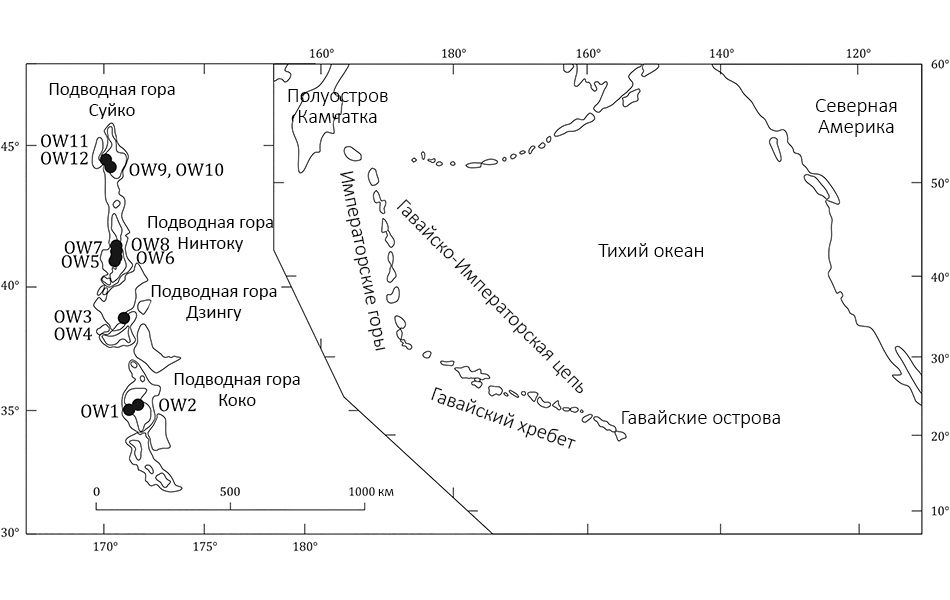 Карта региона с указанием местоположения и номеров проб воды (черные кружки)