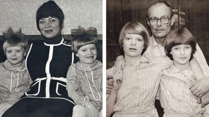    Ольга Копосова в окружении родителей и сестры-близнеца Ани.