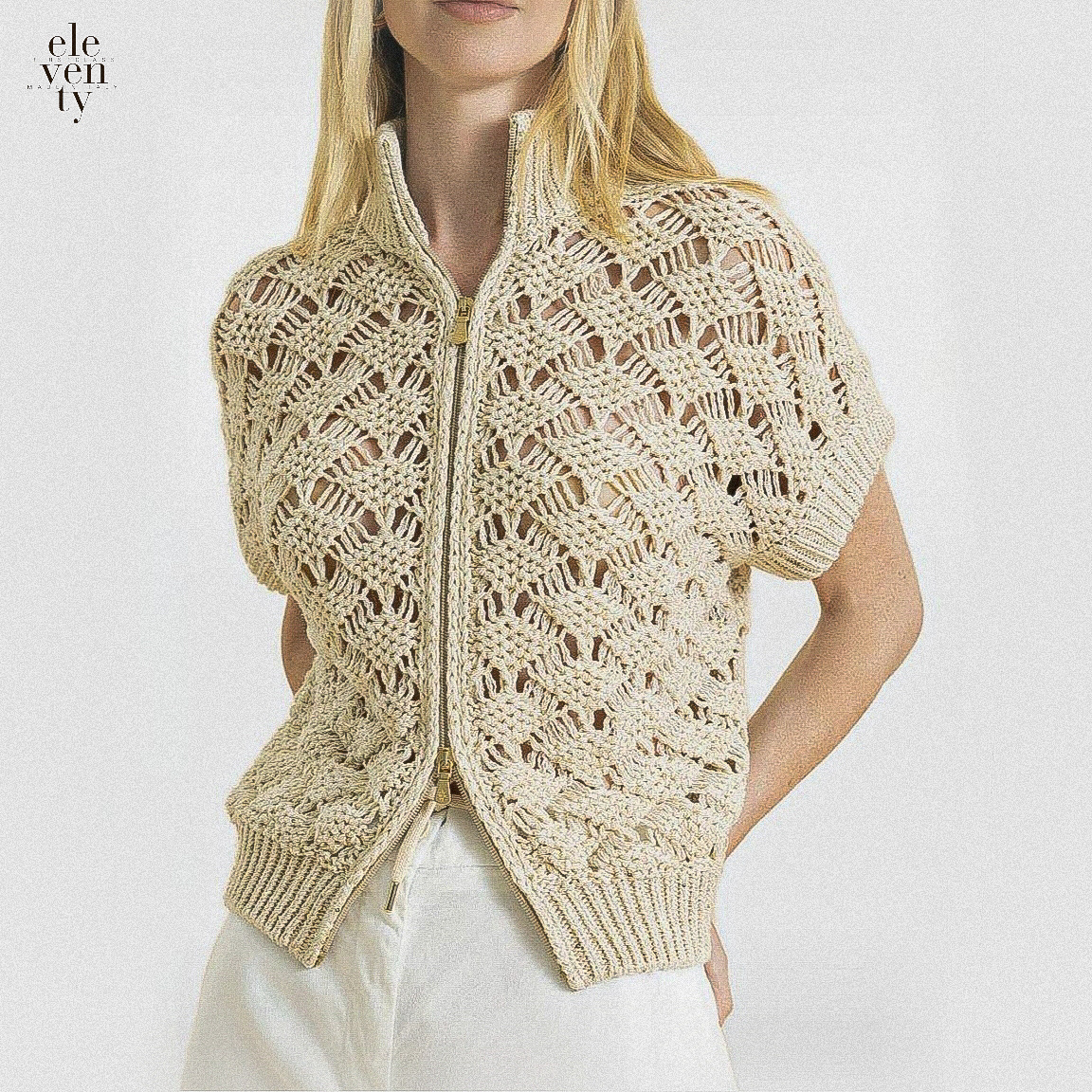 Безрукавка на молнии Элевенти, выполнена из смеси льна, хлопка и шёлка