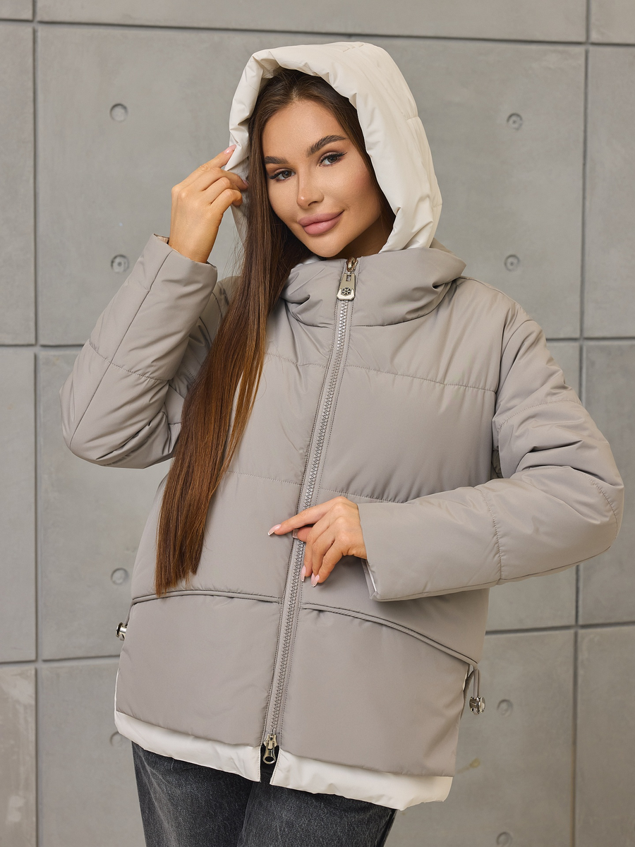 Куртка демисезонная с капюшоном оверсайз молочная Lakomes