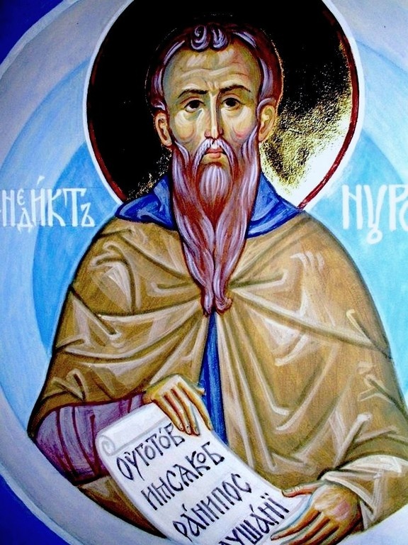 Преподобный Венедикт Нурсийский. Современная роспись.