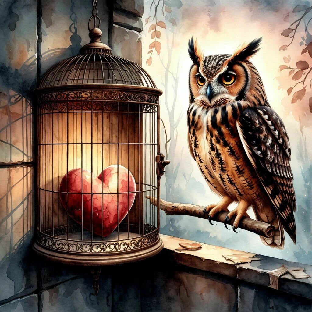 Наш внутренний критик часто похож на эту сову-хранительницу. Он поселился у клетки, чтобы охранять наше сердце от мира. 