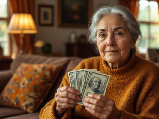    Пенсионерка с деньгами // Фото: сгенерировано с помощью «Шедеврум»