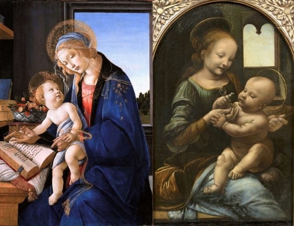 Слева: Сандро Боттичелли. Читающая Мадонна. 1480. Музей Прадо, Мадрид. Справа: Леонардо да Винчи. Мадонна Бенуа. 1478-1480. Государственный Эрмитаж, Санкт-Петербург.