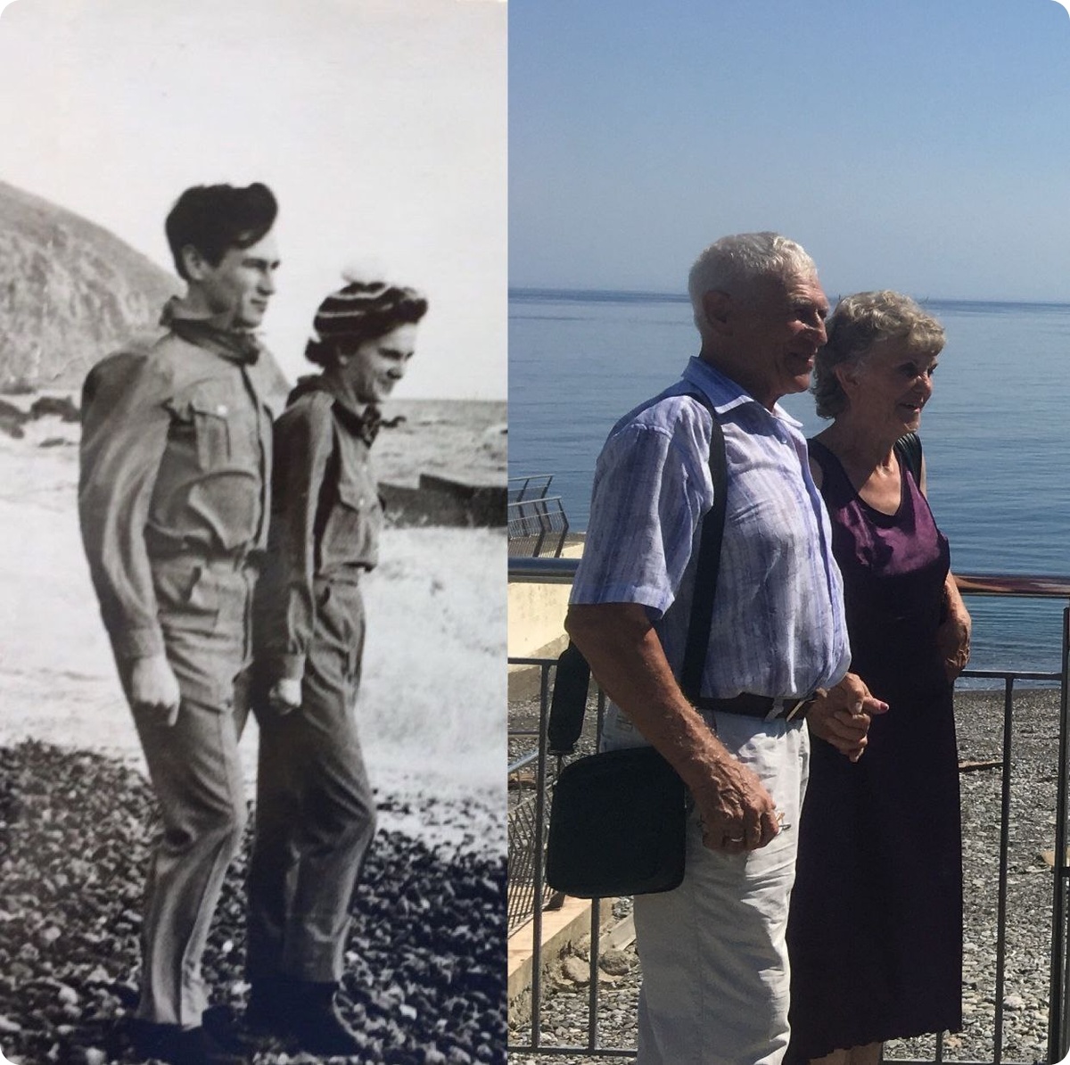 На 50 - летнюю годовщину свадьбы Анна и Андриян свозили родителей в "Артек" (на фото ~1968г. и 2018г.).