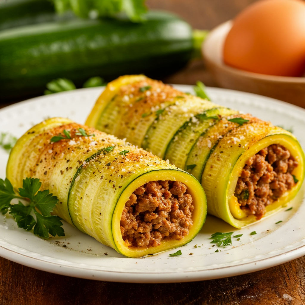 Рулетики из кабачка с мясной начинкой