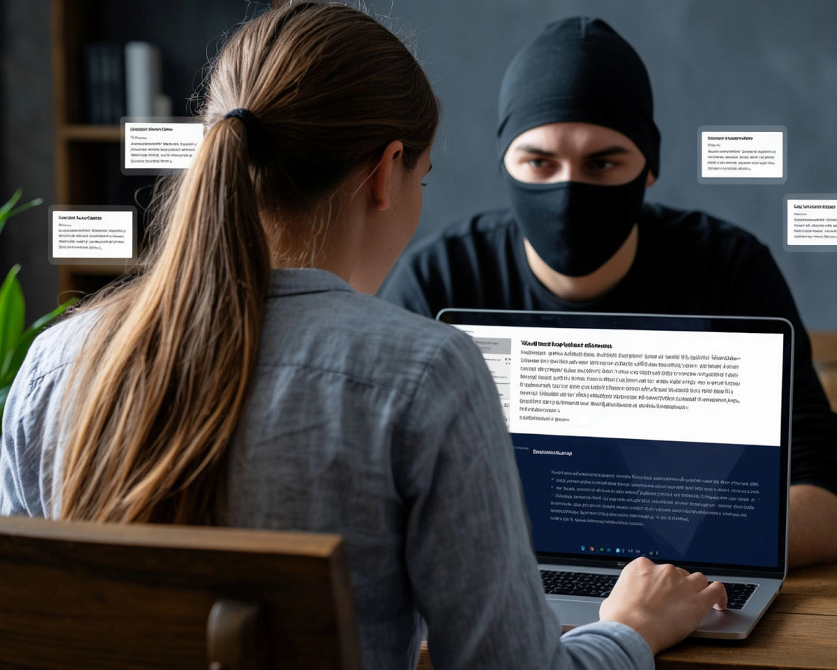 Мошенник хочет обмануть девушку