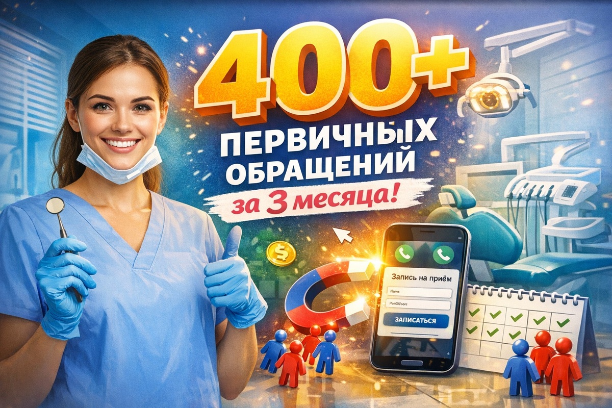 400+ первичных обращений за 3 месяца для новой стоматологии