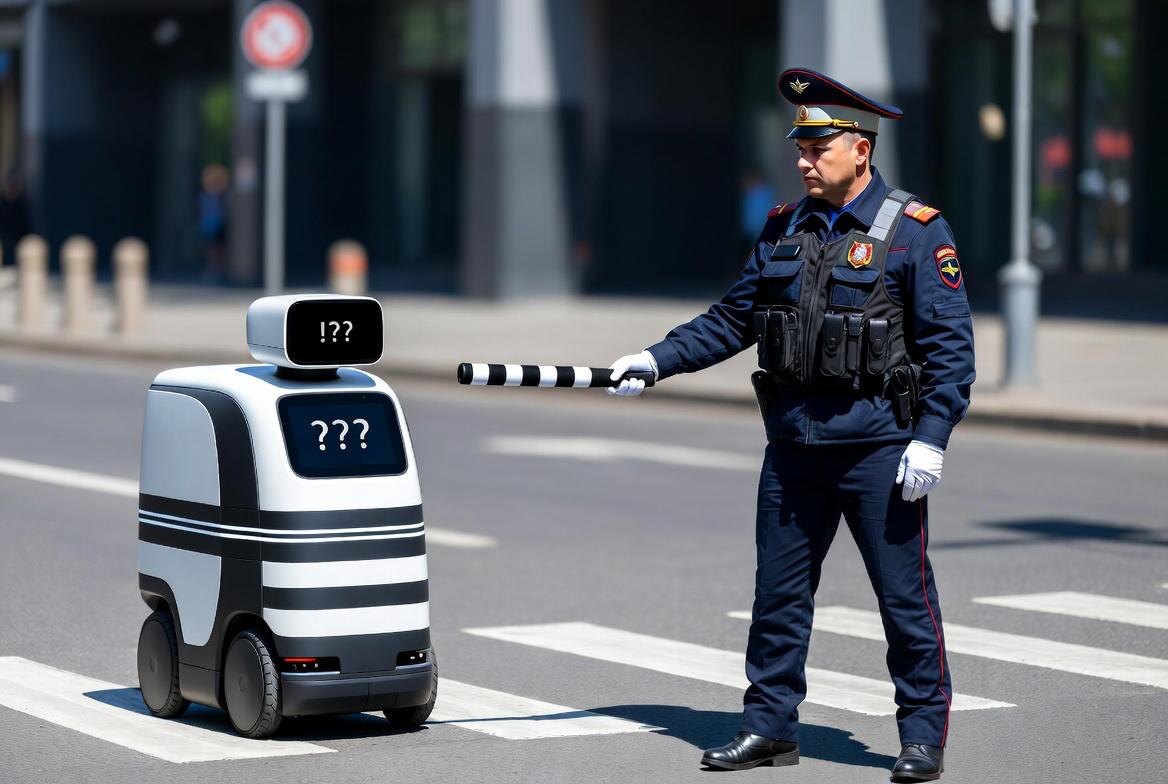 Примерно так Гаишник штрафовал робота в представлении другого робота - ИИ