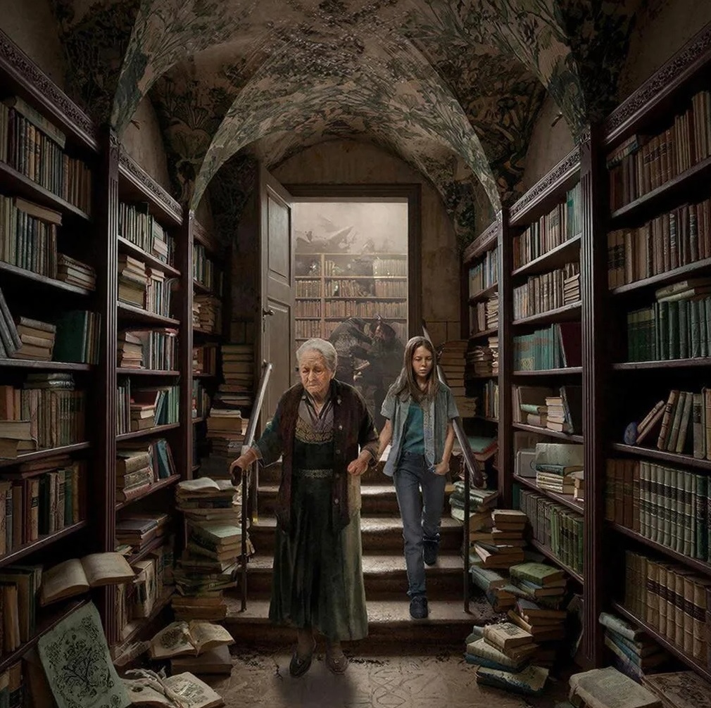 Иллюстрация нарисована GigaChat к моему тексту. В моём воображении примерно  так и выглядели  сказочные подвалы библиотеки Ашхабада из бабушкиных рассказов.