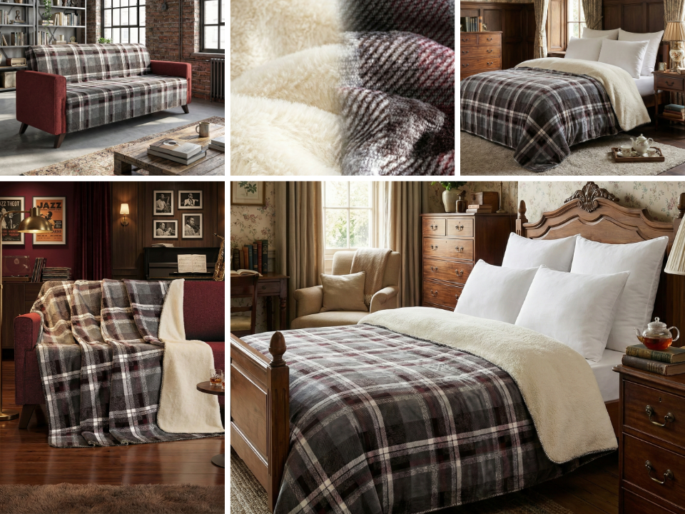 Плед двухсторонний «AVERSA» 200х220 см в клетку из экомеха и 100% микрофланели, цвет темно-серый, коричневый — OZON арт. 3052601703 и WB арт. 613705843. | Плед двухсторонний «AVERSA» 150x200 см из экомеха и 100% микрофланели, цвет темно-серый, коричневый — OZON арт. 3052688439 и WB арт. 613705840.