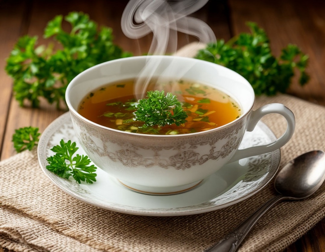 Пар над чашей супа — знак тепла и единения за семейным столом.  «Создано с использованием искусственного интеллекта».