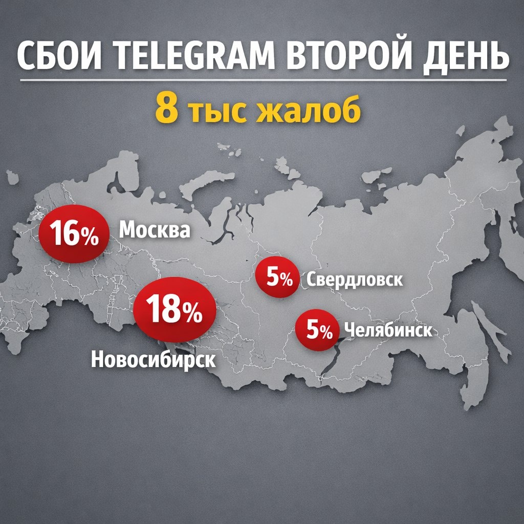 География сбоев Telegram: Новосибирск, Москва, Свердловск лидируют по жалобам