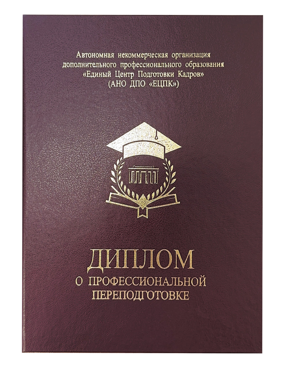 Диплом о профессиональной переподготовки от АНО ДПО "Единый Центр Подготовки Кадров"