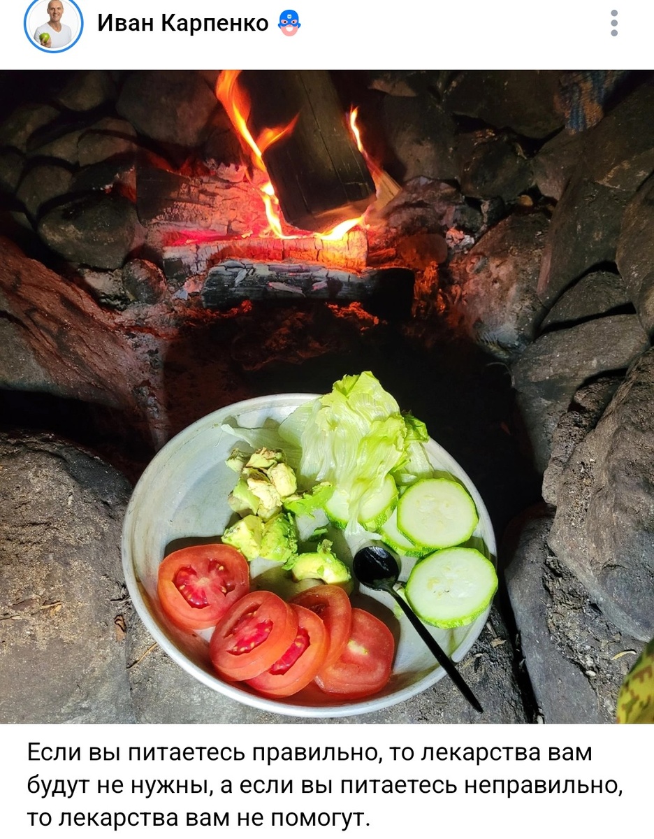 Скрин из новостей в ВК, мой успешный и продвинутый знакомый с многолетним стажем сыроедения. Лучше и не скажешь, поэтому прикрепляю сюда, в тему!