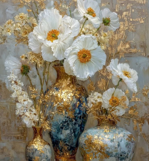 Прекрасное живописное творчество с использованием золотых оттенков.