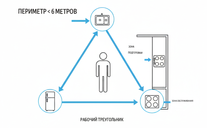Основа кухонной магии — «золотой треугольник». Минимальное расстояние между холодильником, мойкой и плитой экономит до 30% ваших движений, превращая готовку горы блинов в легкий, почти танцевальный процесс.