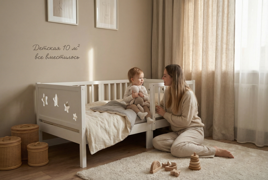    Вариант зонирования в детской 10 кв. м: уютное спальное место и пространство для развлечений ecomebel