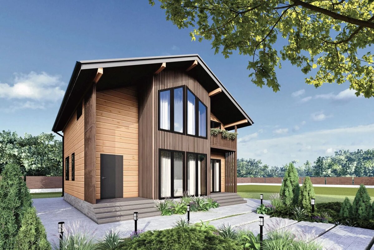 Двухэтажный каркасный дом в скандинавском стиле Б&F-165. 9х9 м S. Общая 162м2 Жилая 130 кв.м, 2 террасы S 4.03 и 2.60  кв.м «Под ключ»