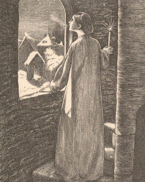 From 'Poems' by Alfred Tennyson ,wood engraving by Dalziel after a design by J.E. Millais, 1857.