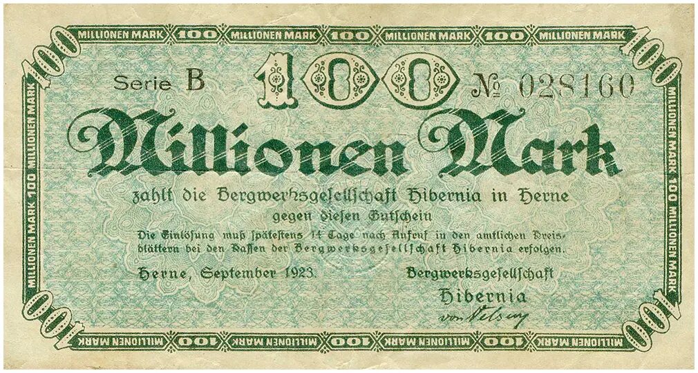 Херне (горнодобывающая компания Хиберния). 100 000 000 марок