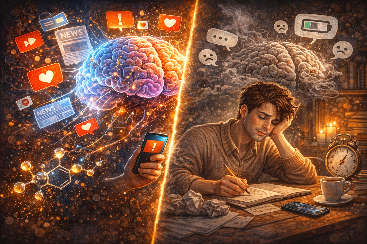 А там — медленно. Неинтересно. Никаких вспышек.
И мозг начинает скулить: «Фу, как неинтересно! Давай обратно, в телеграм/тикток, там весело!». И рука сама тянется к телефону.