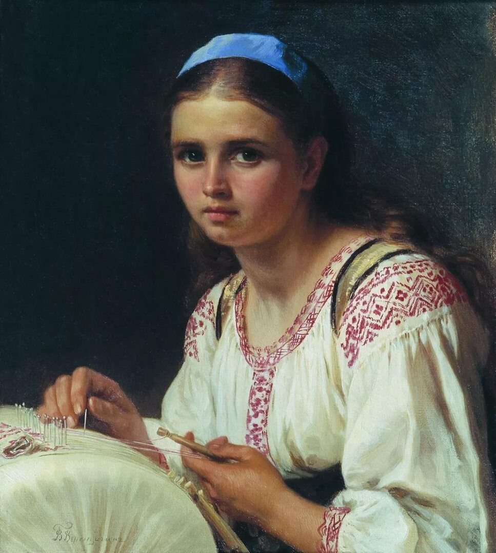 Картина Верещагина В. П. "Кружевница" 1890 г. Фото https://upload.wikimedia.org/wikipedia/commons/c/c0/%D0%92%D0%B5%D1%80%D0%B5%D1
