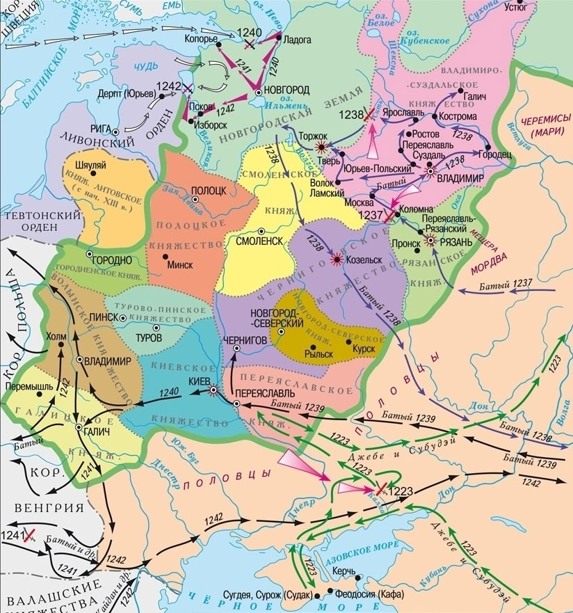 Карта. Монгольское нашествие на Русь