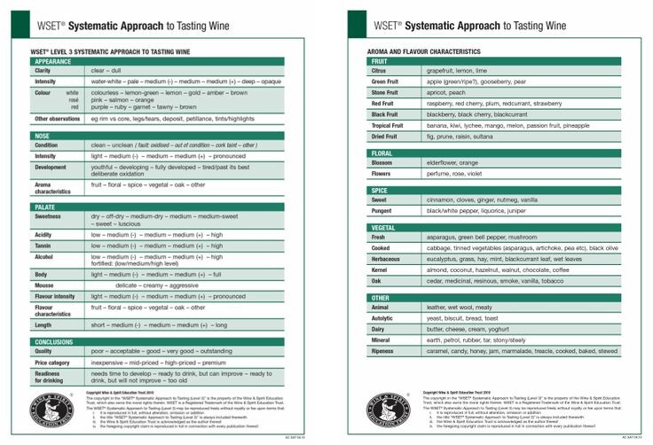 Таблица для описания вина по стандартам WSET. Что такое хорошее вино by caxap and wine