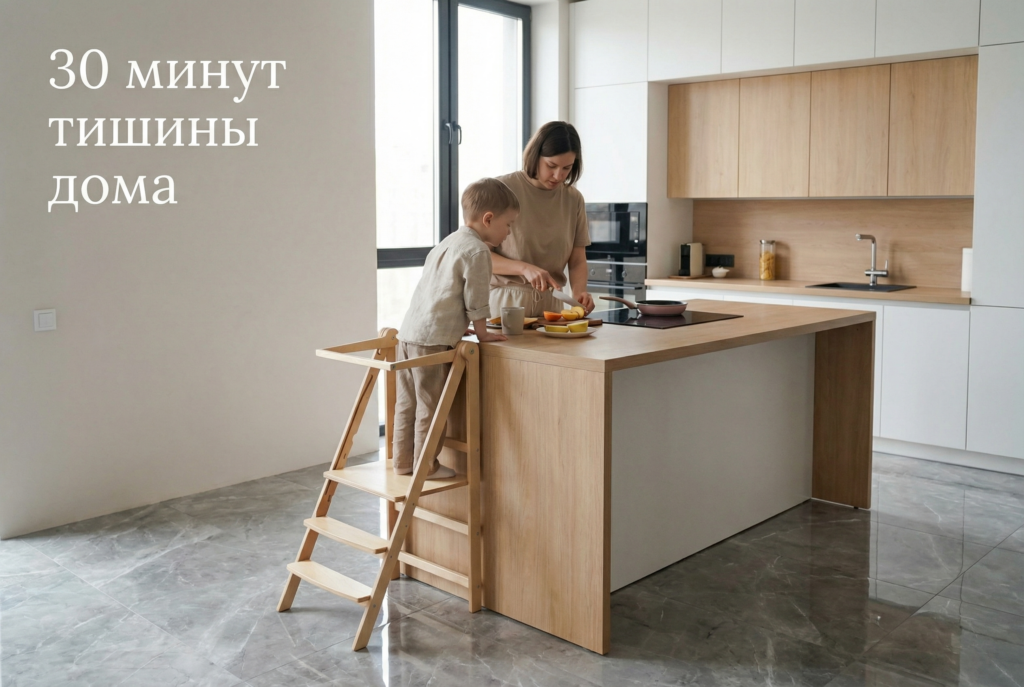    Безопасная башня помощника позволяет ребенку участвовать в домашних делах ecomebel