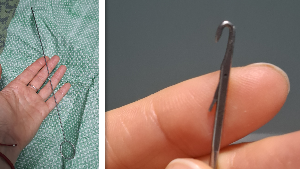 крючок для выворачивания руликов из ткани (бретелей)