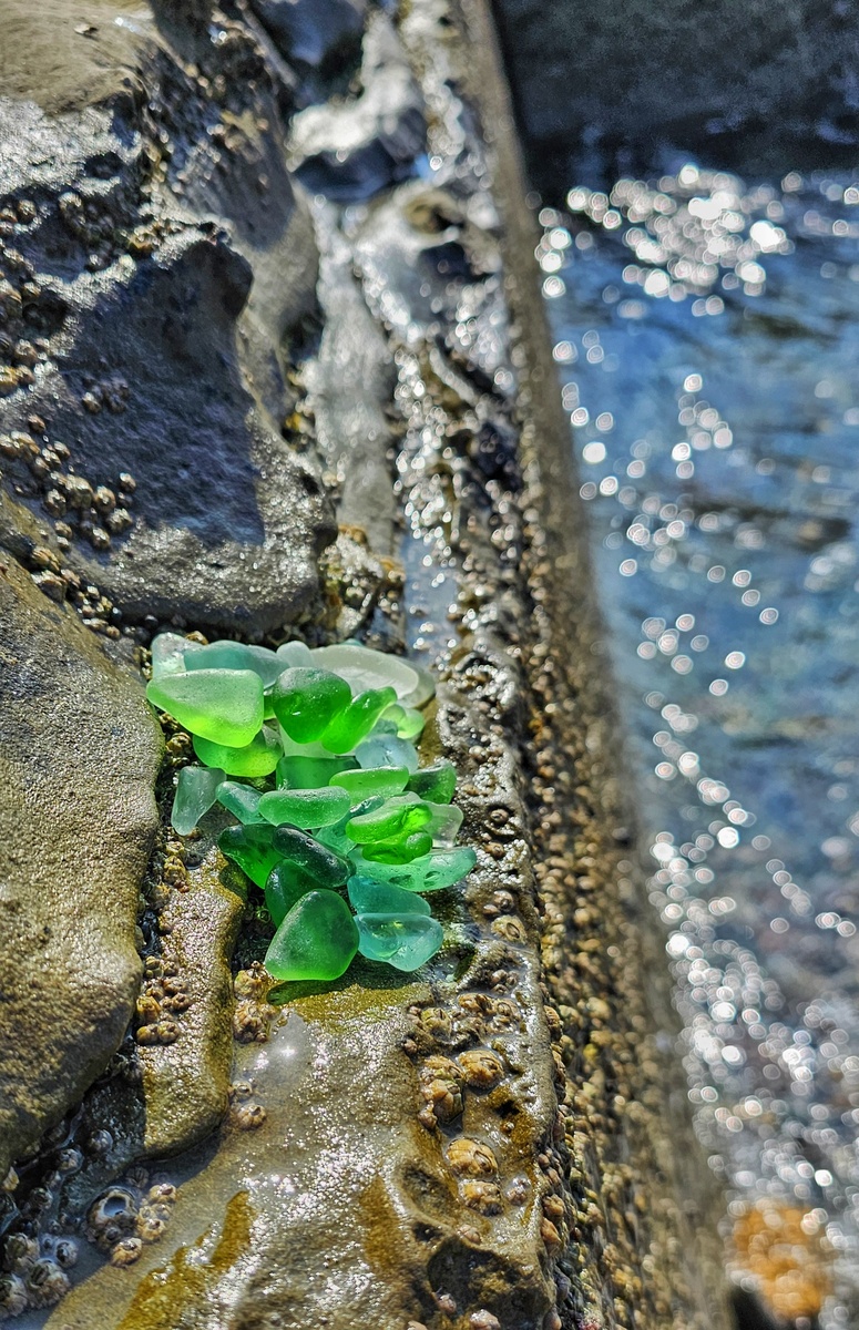 Многие, наверное, наслышаны про удивительное местечко вблизи Владивостока, Стеклянный пляж или просто Стекляшка. Говорят, что таких всего два мире, уж повезло, так повезло🫶 Вместо камешков гладкие цветные блестящие на солнце стёклышки🤩
На самом деле, история пляжа довольно прозаична. Долгие годы в пешей доступности от пляжа, буквально в соседней бухте находилась городская свалка. В шторма бутылки уносило с море, разбивало, шлифовало и возвращало на берег. 
К 2012 году мусорка была рекультивирована, пляж постепенно приобрёл туристический облик (раньше все старались обходить, объезжать эти места максимально быстро и с закрытыми окнами).
Красивые стекляшки привлекают массы людей, как местных, так и приезжих. Одно время там даже висели плакаты "брать с собой стекло запрещено", массмедиа трубили "мы теряем эксклюзивный берег"😁  Но сейчас все выдохнули, периодически туда приезжает спец аппарат по обработке стекла до состояния "красиво", люди свободно и радостно набирают пакеты драгоценностей🤗
#приморскийкрай