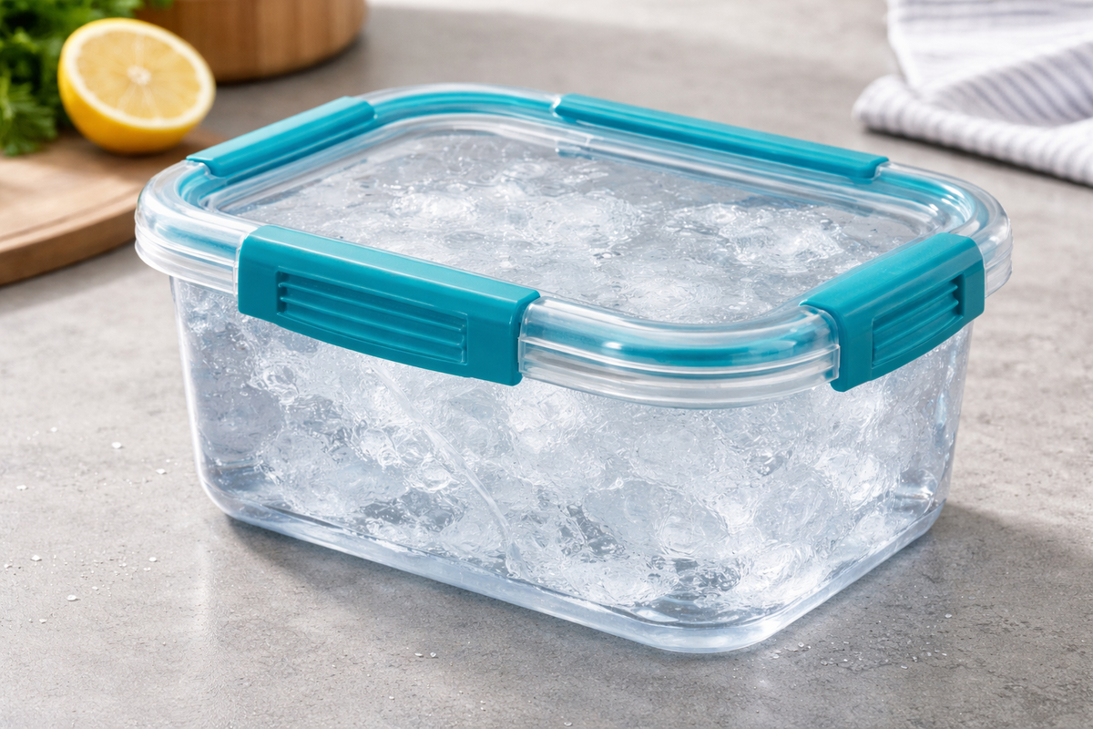 Замороженная вода в специальном пищевом контейнере