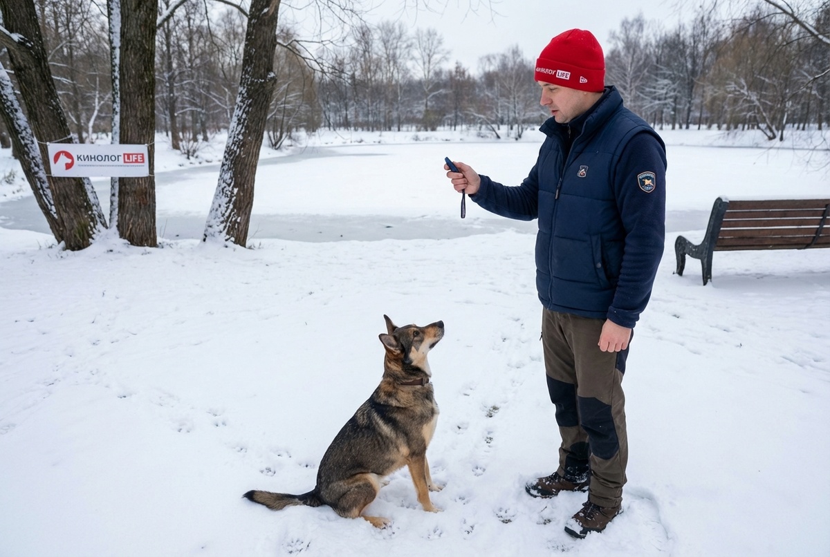 профессиональная дрессировка собаки — кинолог работает с немецкой овчаркой