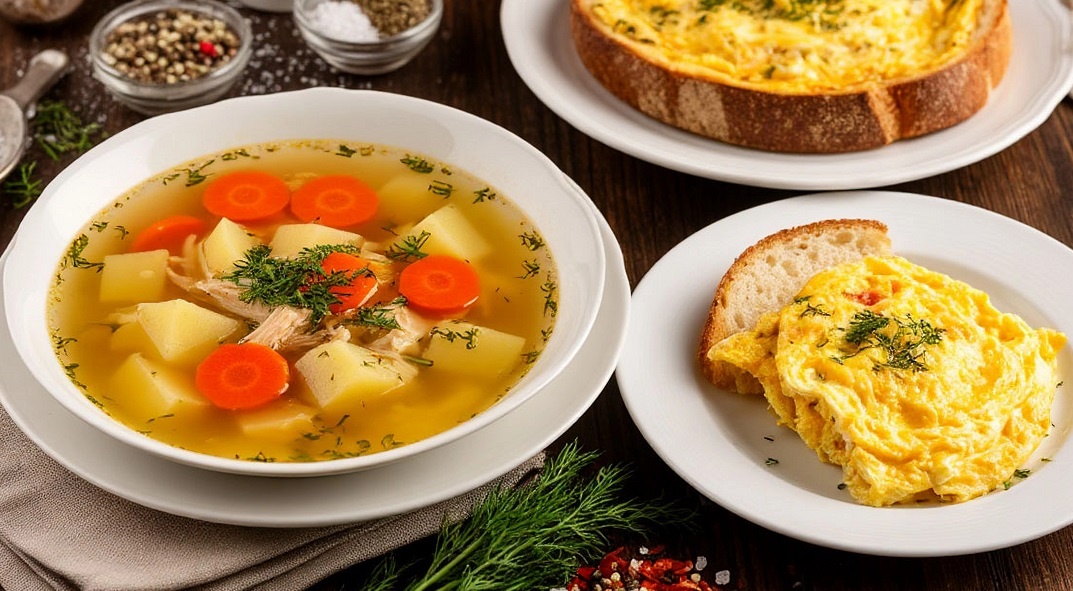 Прозрачный суп с омлетом — гармония лёгкости и вкуса.   «Создано с использованием искусственного интеллекта».