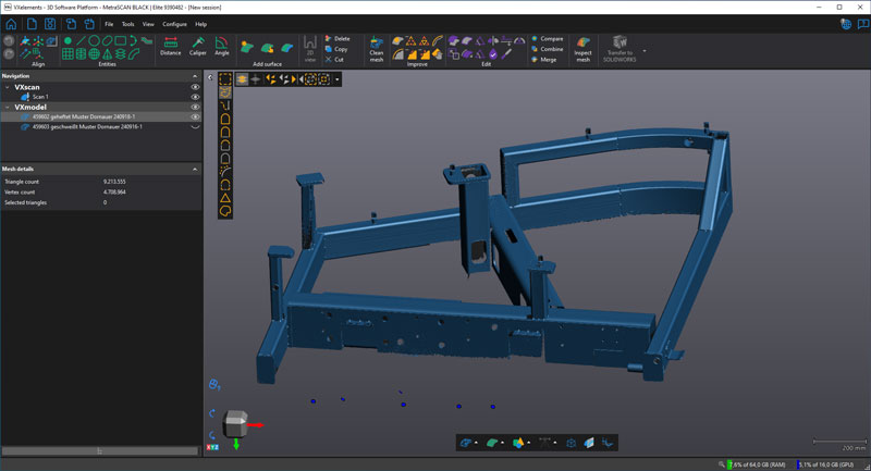 *Пользователи могут создавать надежные 3D-модели стальных деталей с помощью сопутствующего программного обеспечения для 3D-сканирования.*