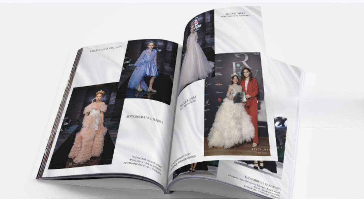 Зимний выпуск глянцевого журнала «Бриллиант общества» 2025. На фото дизайнер Юлия Андрияш со своими моделями. Фото: Эльвира Ионова